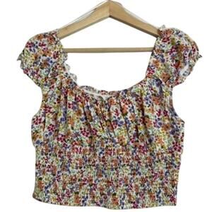 Cottage Core Crop Top Women LG Floral Tie Smock‎ Milk Maid Feminine Prairie Mine